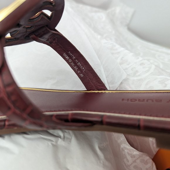 Tory Burch Metal Miller Croc Embossed Logo Sandals Burgundy Roma Red MANY SIZES! - Picture 13 of 13